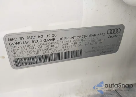 2006 Audi A6 3.2 z USA, uszkodzony, nr VIN WAUDH74F96N149999